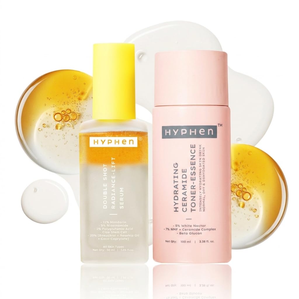Hyphen 18% Brightening + 20% Collagen Face Serum | Double Shot Serum with 11% Mandarin 5% Niacinamide 2% PGA & Bakuchiol | Summer Skincare | Brightening, Hydrating & Collagen Boost for Dry Skin - 50ml