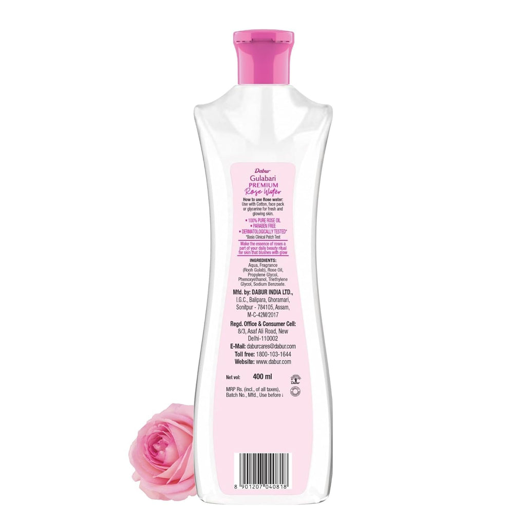 Dabur Gulabari Premium Rose Water/Face Toner - 400ml | No Paraben | Alcohol Free | Cleanses, Hydrates & Moisturises Skin | Balances & Restores Skin's pH Levels | For All Skin Types