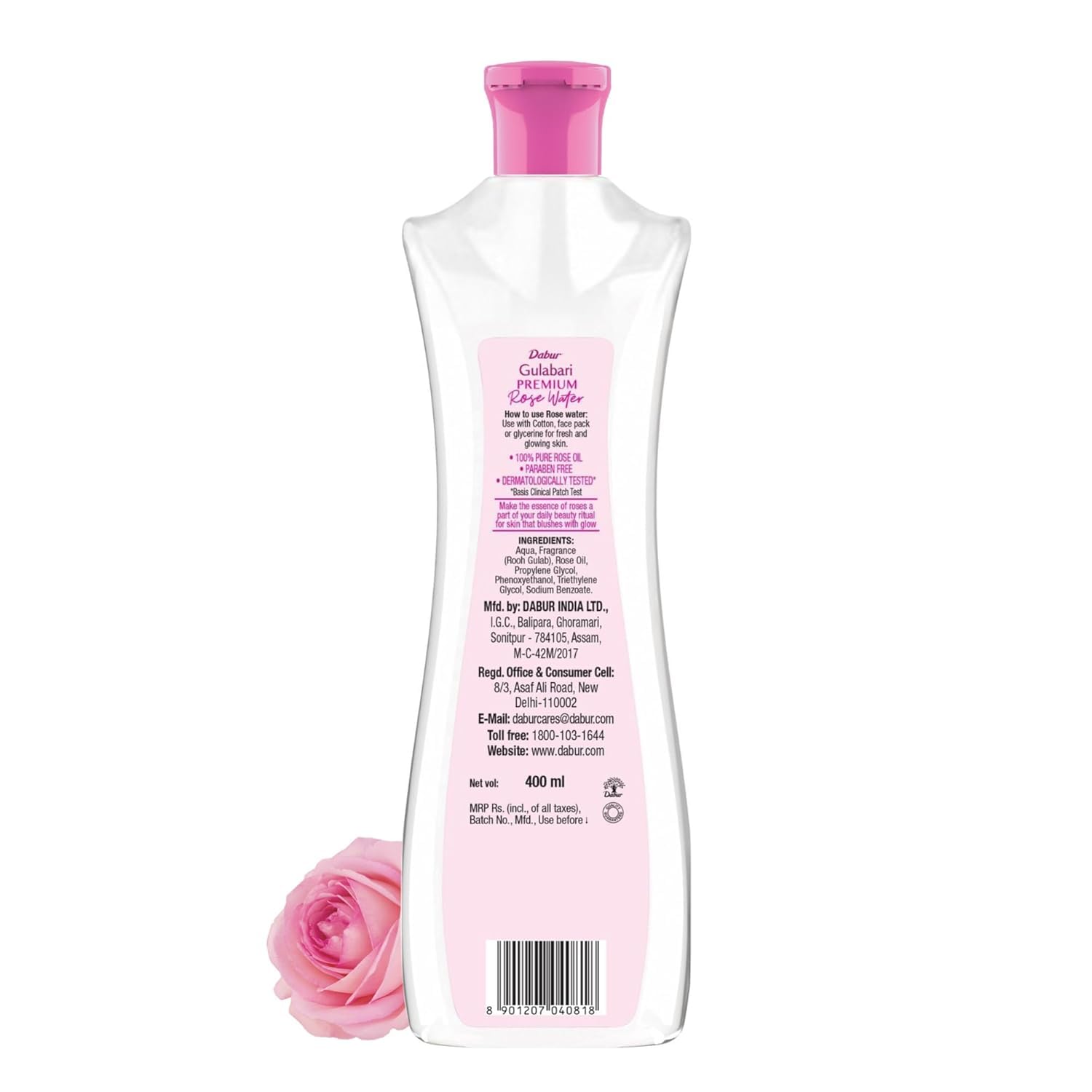 Dabur Gulabari Premium Rose Water/Face Toner - 400ml | No Paraben | Alcohol Free | Cleanses, Hydrates & Moisturises Skin | Balances & Restores Skin's pH Levels | For All Skin Types