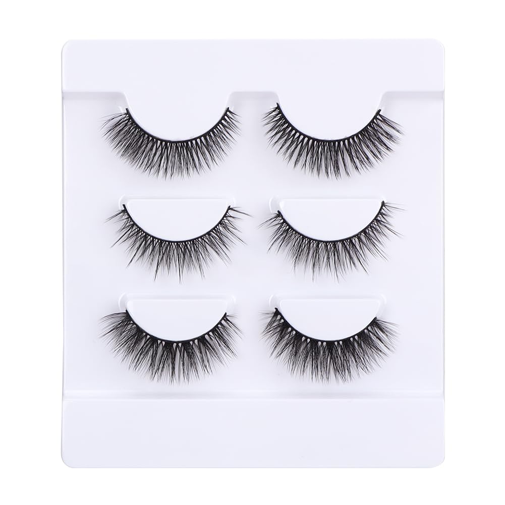 CALAILIS False Eyelash, Eye Makeup Lash 3D Faux Mink Fake Eyelash Long Natural Eyelashes 3 Pairs with 5g False Eyelash Glue (CS12)