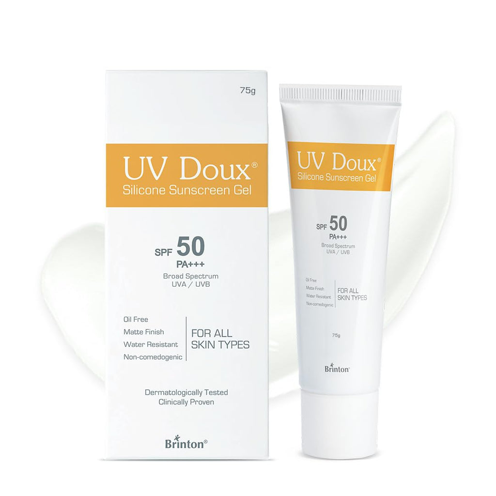 UV Doux Silicone Sunscreen Gel SPF 50 PA+++|India’s No.1 Dermatologist Recommended Brand|Invitro,In-Vivo Tested|UVA/UVB Protection, Benzene Free|No White Cast |Oily & Acne-Prone Skin |50 g