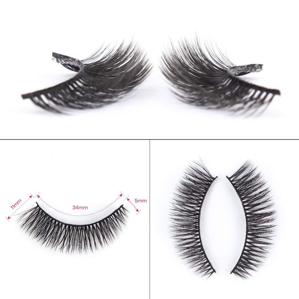 CALAILIS False Eyelash, Eye Makeup Lash 3D Faux Mink Fake Eyelash Long Natural Eyelashes 3 Pairs with 5g False Eyelash Glue (CS12)