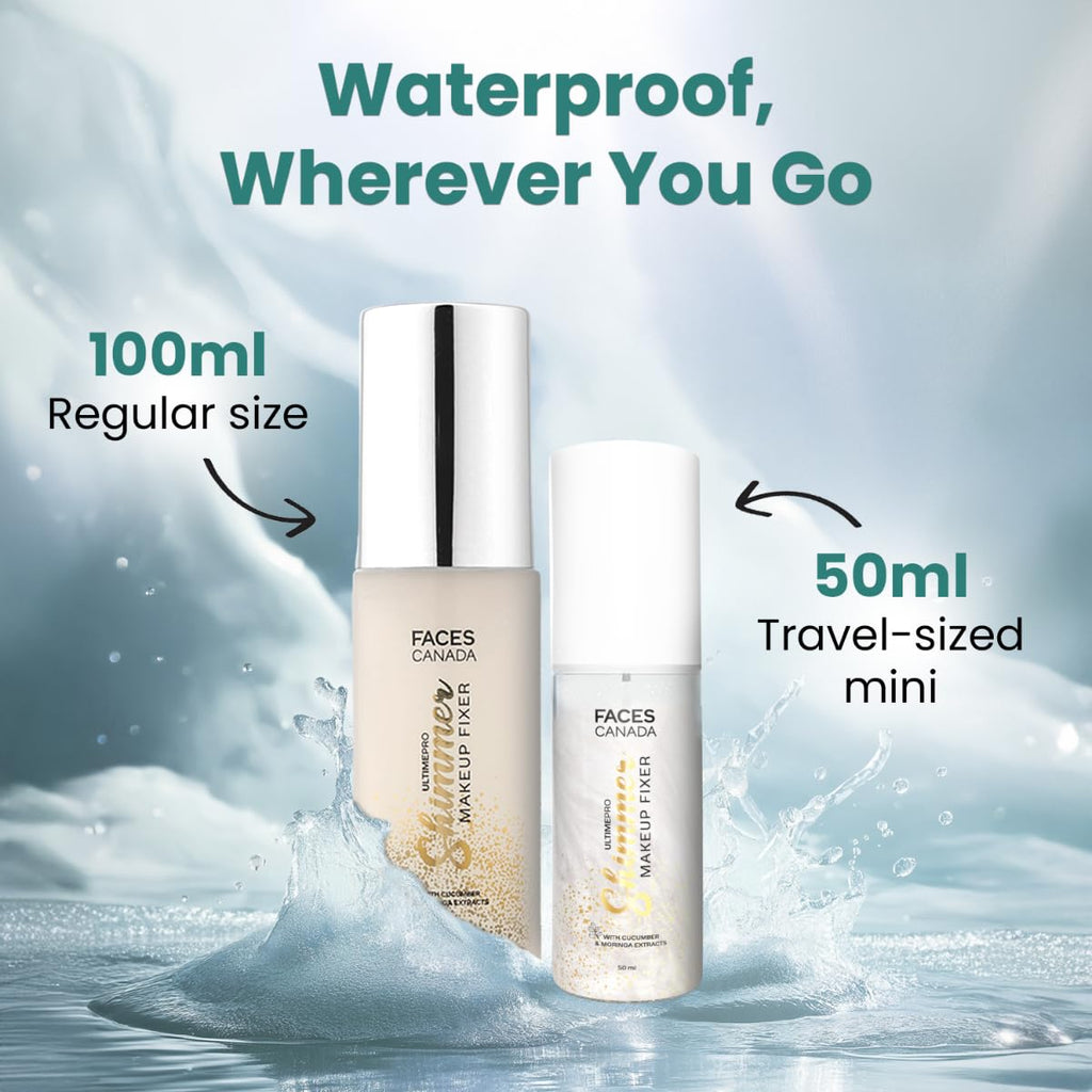 FACES CANADA Ultime Pro Shimmer Makeup Fixer, 50ml | Long Lasting Makeup Setting Spray | Keeps Makeup Intact | Glamourous Shimmer Finish | Hydrates, Soothes & Refreshes Skin | Alcohol Free