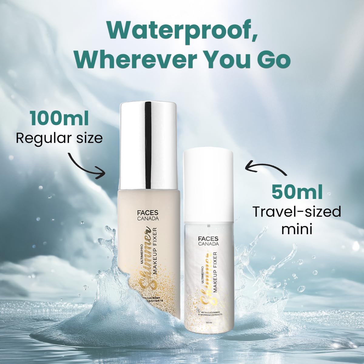 FACES CANADA Ultime Pro Shimmer Makeup Fixer, 50ml | Long Lasting Makeup Setting Spray | Keeps Makeup Intact | Glamourous Shimmer Finish | Hydrates, Soothes & Refreshes Skin | Alcohol Free