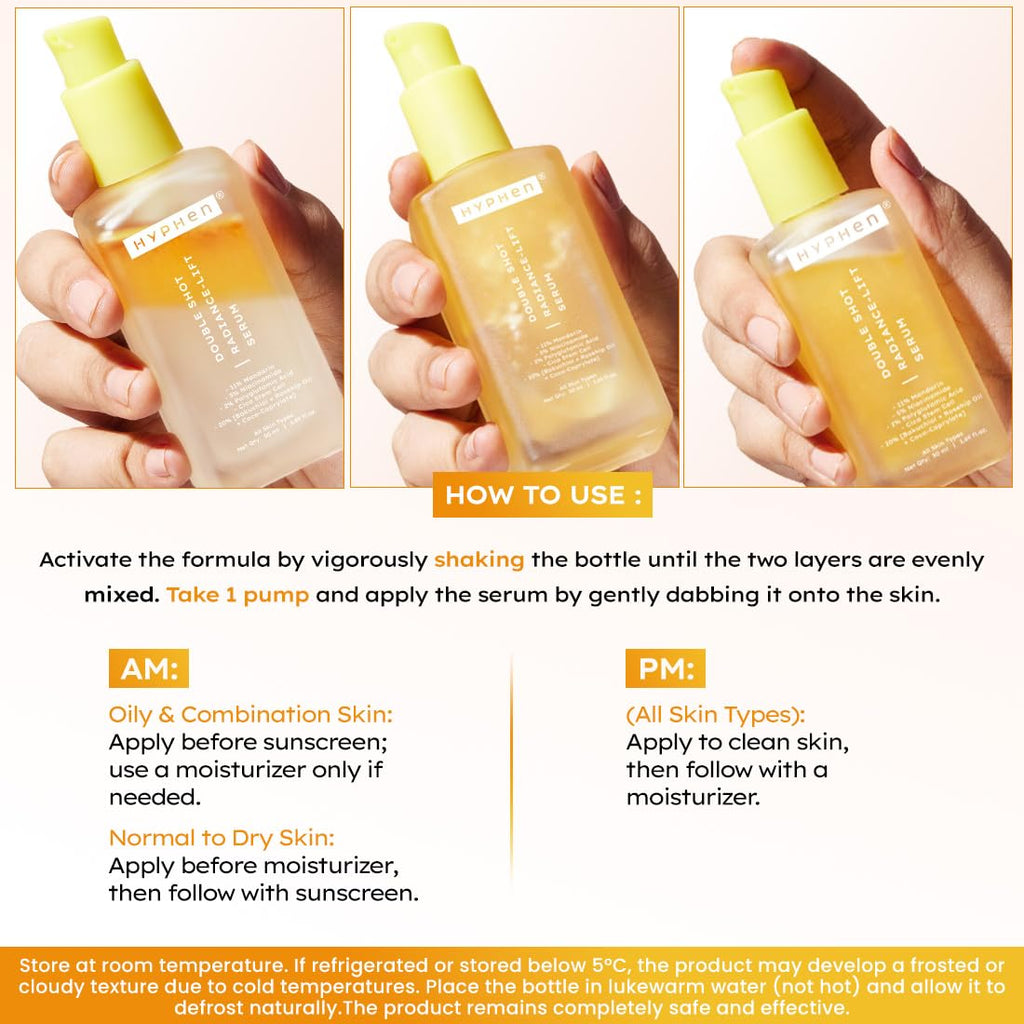Hyphen 18% Brightening + 20% Collagen Face Serum | Double Shot Serum with 11% Mandarin 5% Niacinamide 2% PGA & Bakuchiol | Summer Skincare | Brightening, Hydrating & Collagen Boost for Dry Skin - 50ml