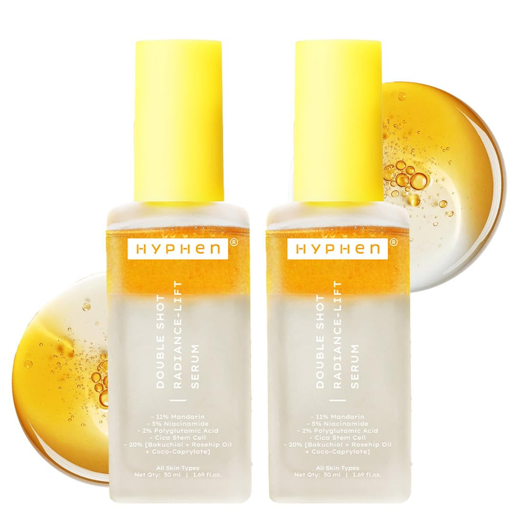Hyphen 18% Brightening + 20% Collagen Face Serum | Double Shot Serum with 11% Mandarin 5% Niacinamide 2% PGA & Bakuchiol | Summer Skincare | Brightening, Hydrating & Collagen Boost for Dry Skin - 50ml