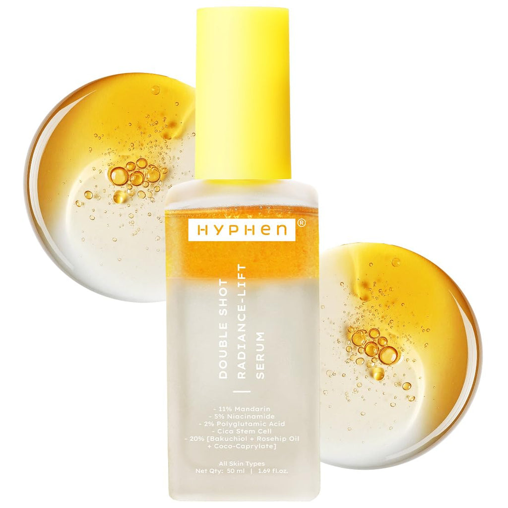 Hyphen 18% Brightening + 20% Collagen Face Serum | Double Shot Serum with 11% Mandarin 5% Niacinamide 2% PGA & Bakuchiol | Summer Skincare | Brightening, Hydrating & Collagen Boost for Dry Skin - 50ml