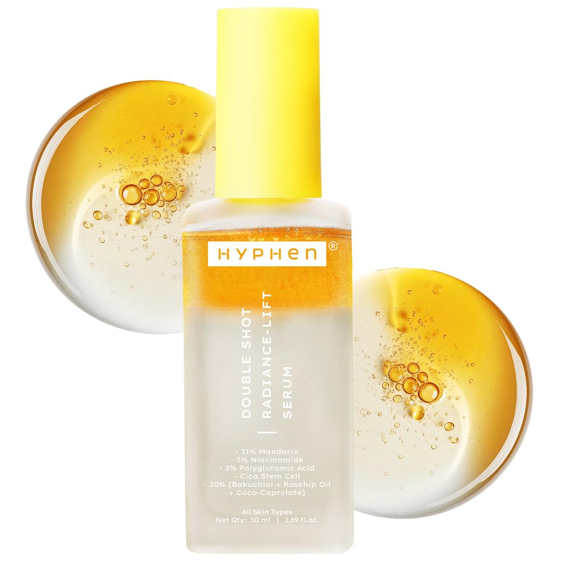 Hyphen 18% Brightening + 20% Collagen Face Serum | Double Shot Serum with 11% Mandarin 5% Niacinamide 2% PGA & Bakuchiol | Summer Skincare | Brightening, Hydrating & Collagen Boost for Dry Skin - 50ml