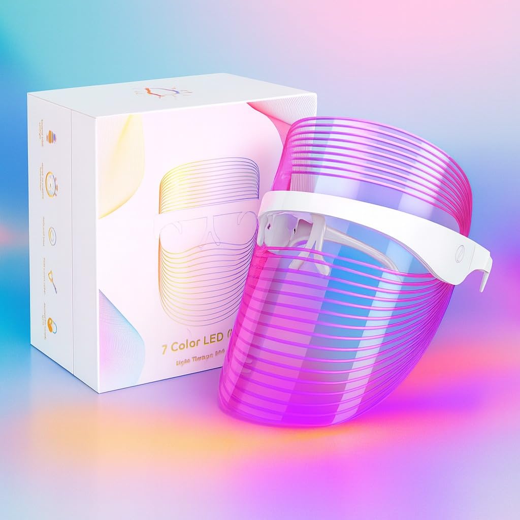 7 Color LED Light Therapy Face Mask for Skin Care – Rechargeable LED Facial Mask for Anti-Aging, Wrinkles, and Skin Rejuvenation – Beauty Device for Home Spa