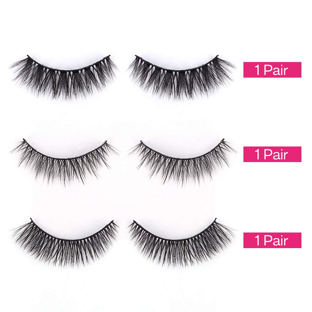 CALAILIS False Eyelash, Eye Makeup Lash 3D Faux Mink Fake Eyelash Long Natural Eyelashes 3 Pairs with 5g False Eyelash Glue (CS12)