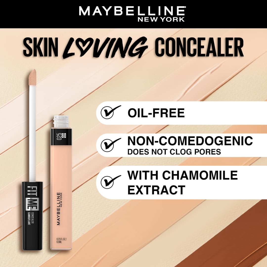 Maybelline New York Full Coverage Concealer Cream For All Skin Type, Matte & Poreless Ultra Blendable, Fit Me, 25 Medium, 6.8ml
