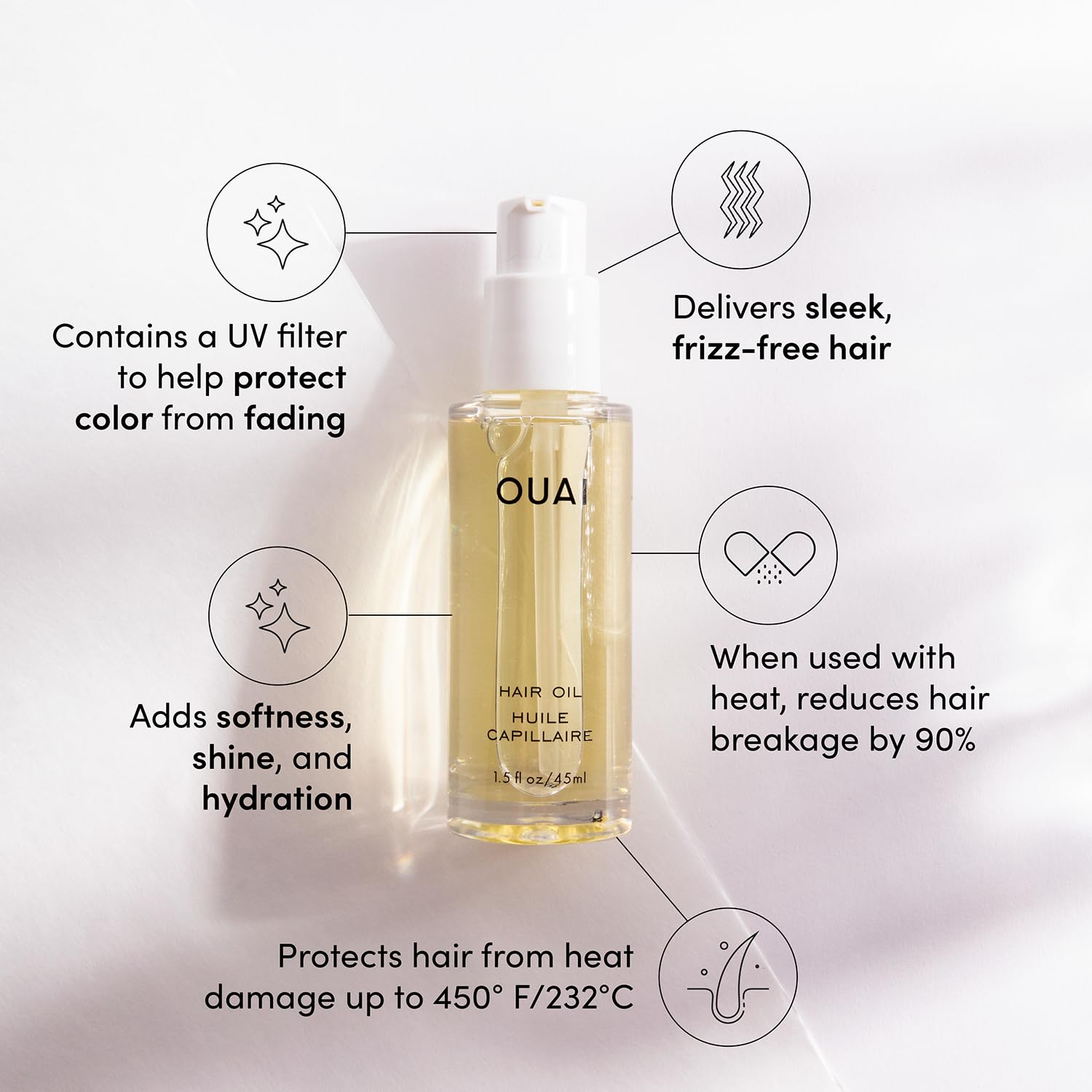 OUAI Hair Oil Travel Size - Hair Heat Protectant Oil for Frizz Control - Adds Shine and Smooths Split Ends - Color Safe Formula - Paraben, Phthalate and Sulfate Free (13ml)