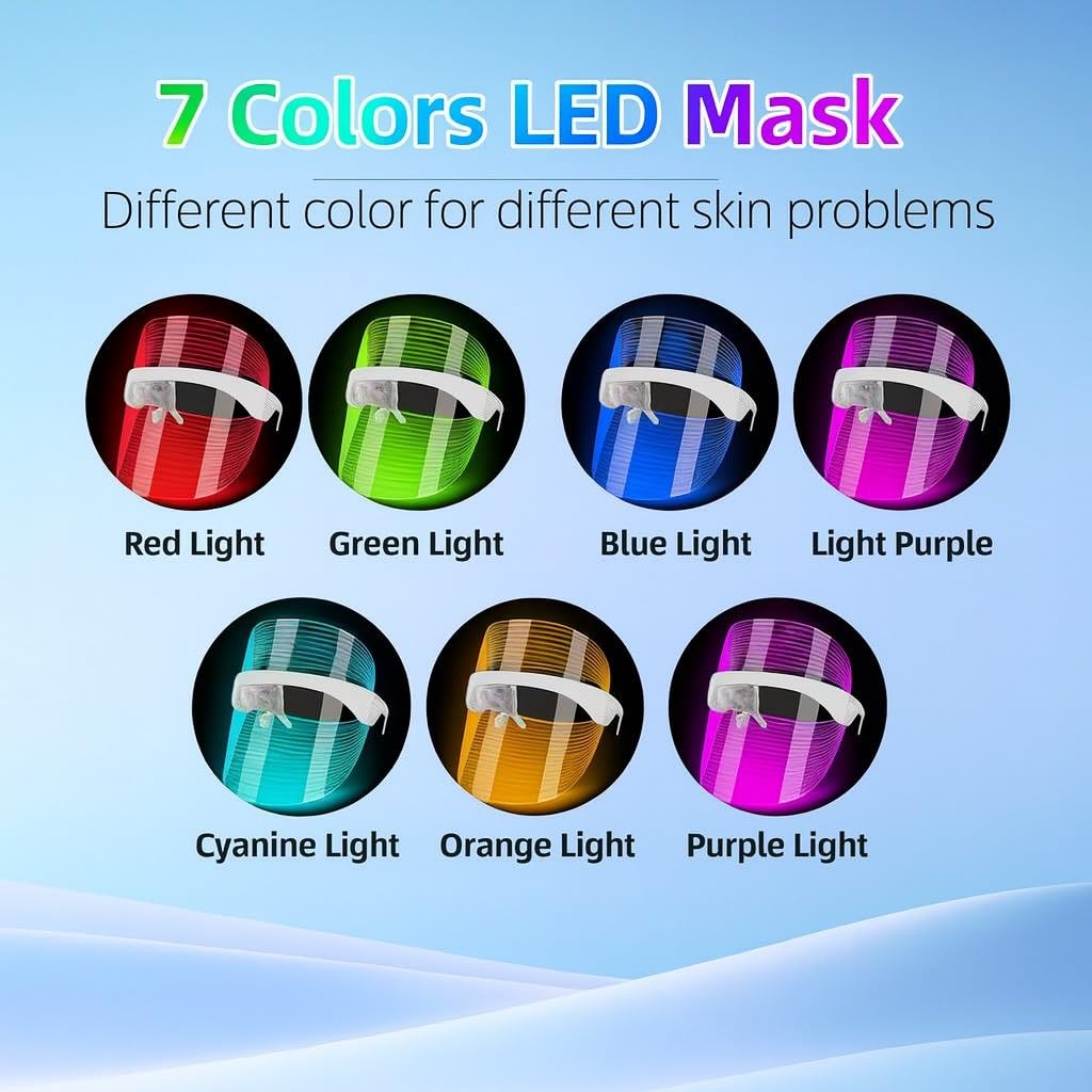 7 Color LED Light Therapy Face Mask for Skin Care – Rechargeable LED Facial Mask for Anti-Aging, Wrinkles, and Skin Rejuvenation – Beauty Device for Home Spa