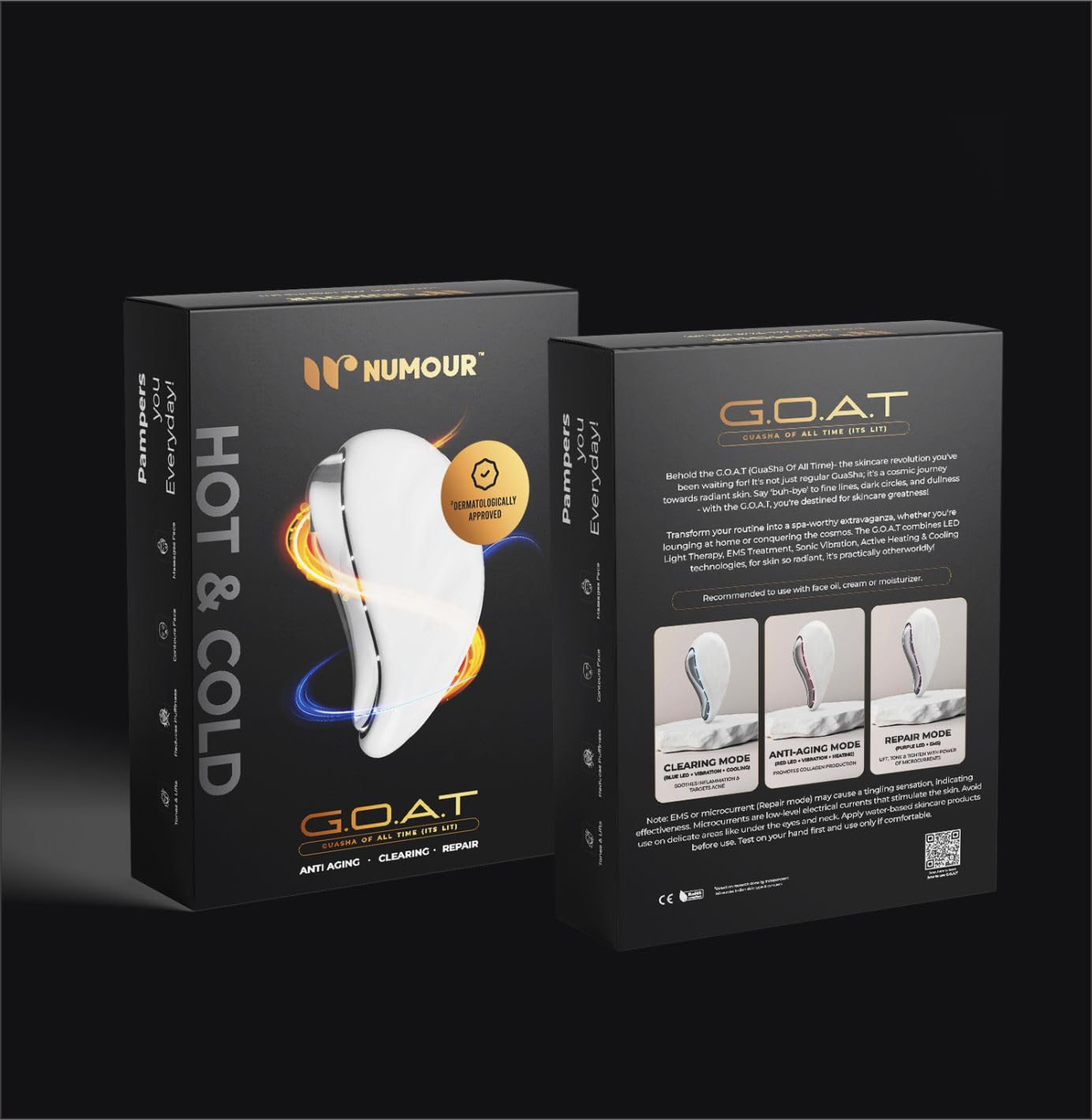 Numour G.O.A.T Smart Electric Gua Sha Handheld Face Massager Machine For Facial | EMS Technology with LED Purple, Blue & Red Light Therapy for Face | Sonic Pulsations, Hot & Cold Massage | Anti-Aging, Acne Clearing, Skin Repair