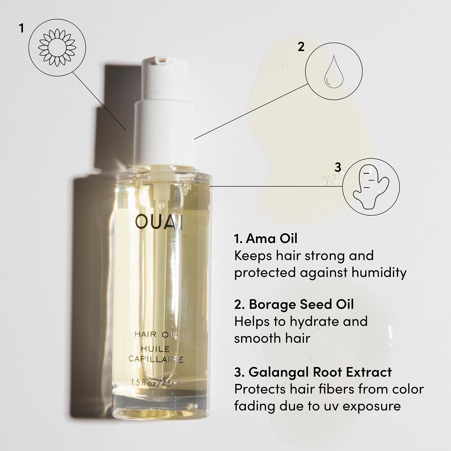 OUAI Hair Oil Travel Size - Hair Heat Protectant Oil for Frizz Control - Adds Shine and Smooths Split Ends - Color Safe Formula - Paraben, Phthalate and Sulfate Free (13ml)