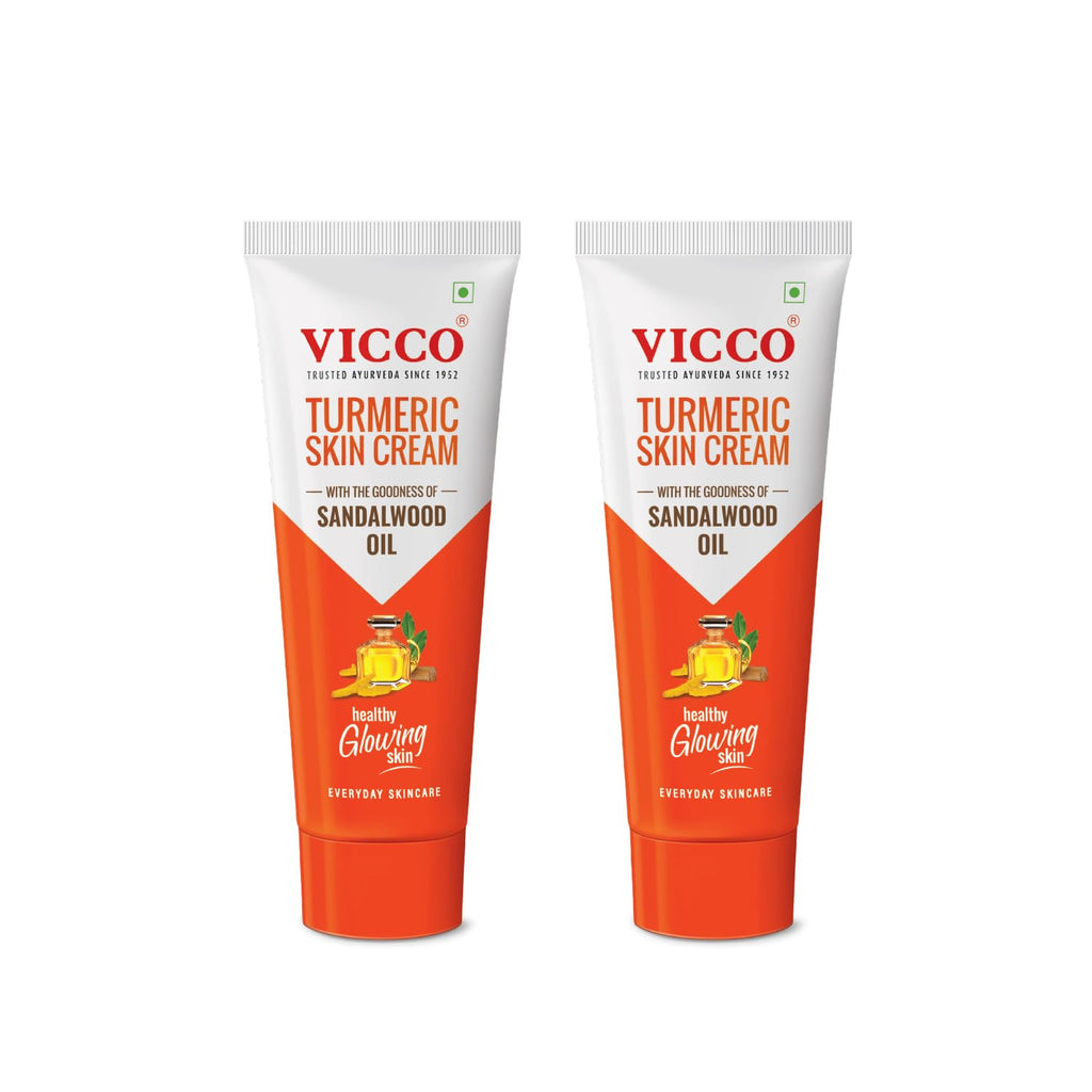 Vicco Turmeric Skin Cream | With Turmeric & Sandalwood Oil for Glowing Skin I Acne Control & Natural Glow I Trusted Ayurvedic Care for Long-Lasting Healthy Skin| [ 70gm | Pack of 2 ]