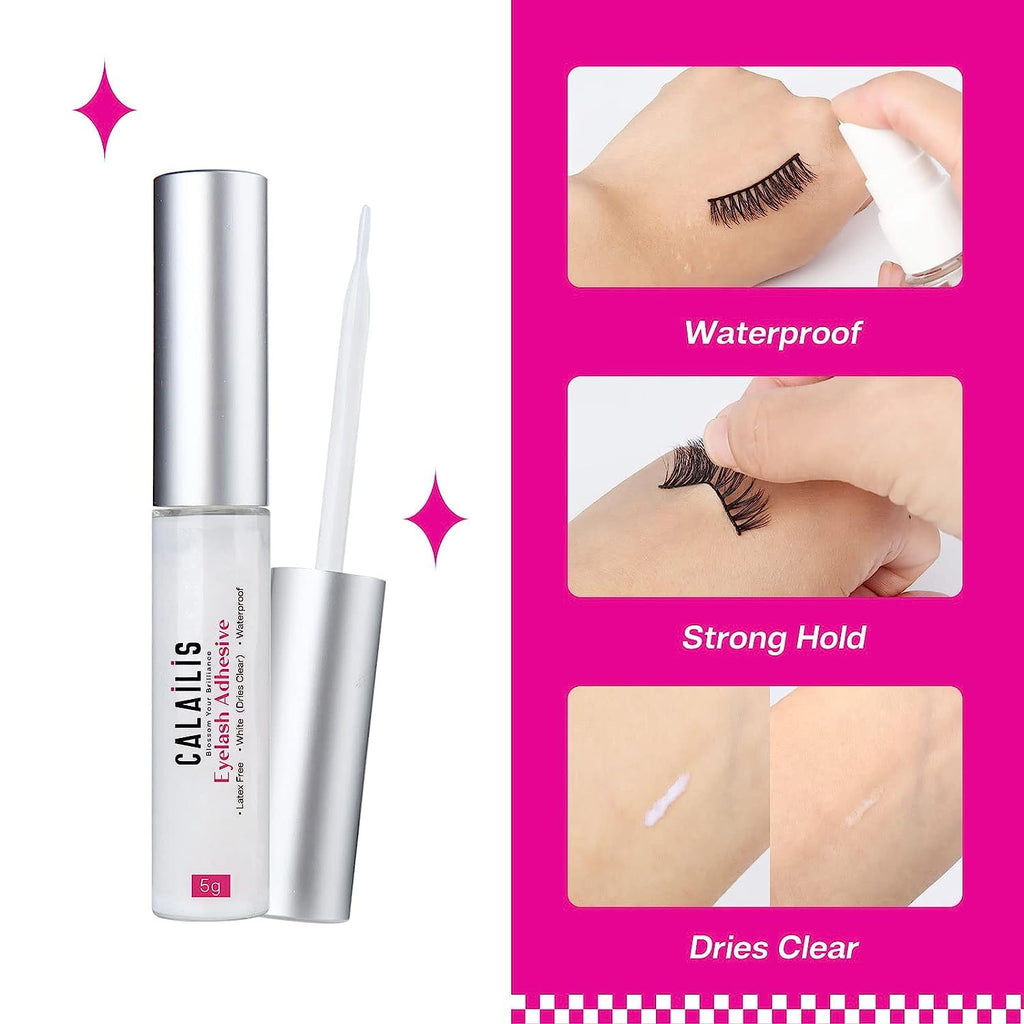 CALAILIS False Eyelash, Eye Makeup Lash 3D Faux Mink Fake Eyelash Long Natural Eyelashes 3 Pairs with 5g False Eyelash Glue (CS12)