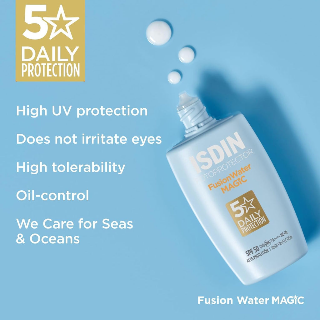 ISDIN Fusion Water Magic SPF50 50ml | Daily facial sun cream | Ultra-light texture (Pack of 1)