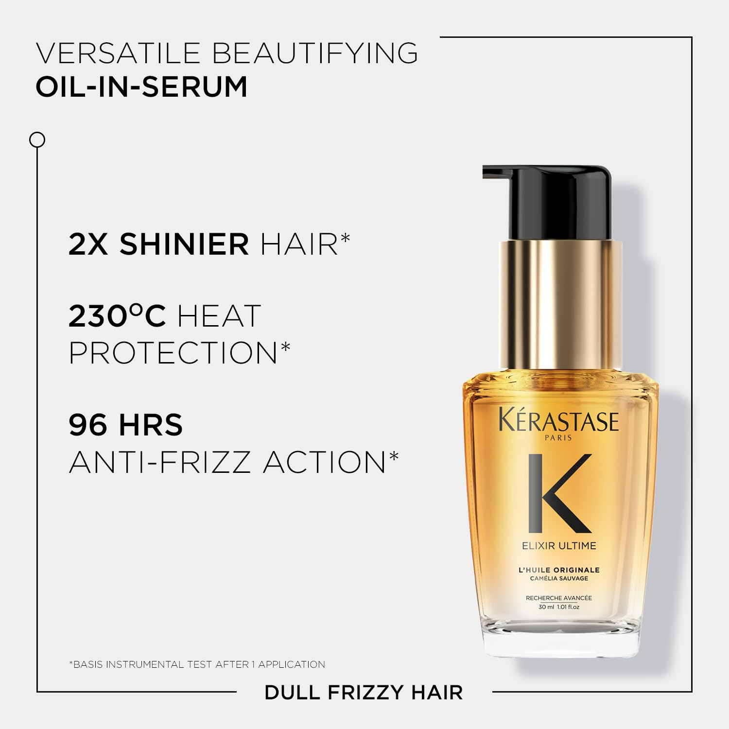 Kérastase Elixir Ultime Hair Oil-In-Serum 30ml | 2X Shinier Hair | 96H Anti-Frizz Action | Infused with French Camellia, Marula & Wild Camellia Oils | Travel Size