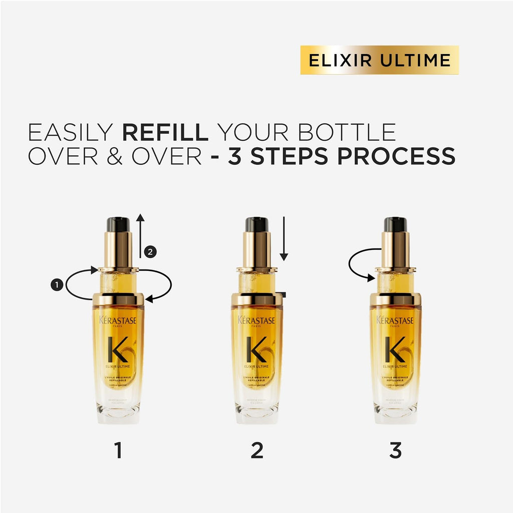 Kérastase Elixir Ultime Hair Oil-In-Serum 30ml | 2X Shinier Hair | 96H Anti-Frizz Action | Infused with French Camellia, Marula & Wild Camellia Oils | Travel Size
