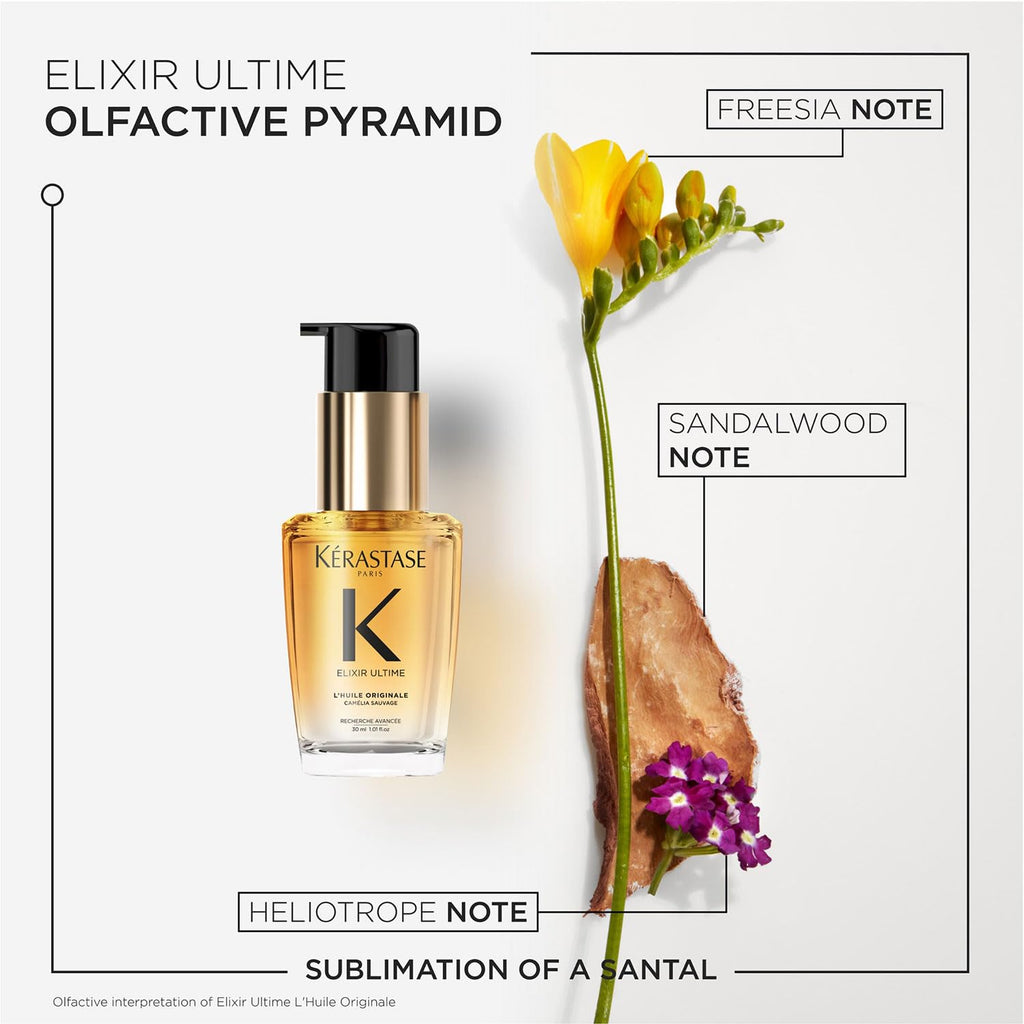 Kérastase Elixir Ultime Hair Oil-In-Serum 30ml | 2X Shinier Hair | 96H Anti-Frizz Action | Infused with French Camellia, Marula & Wild Camellia Oils | Travel Size