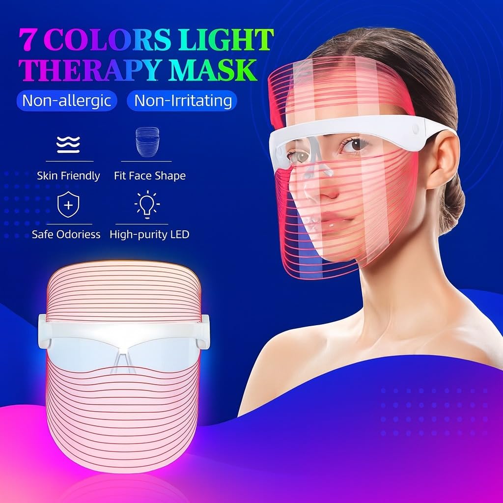 7 Color LED Light Therapy Face Mask for Skin Care – Rechargeable LED Facial Mask for Anti-Aging, Wrinkles, and Skin Rejuvenation – Beauty Device for Home Spa