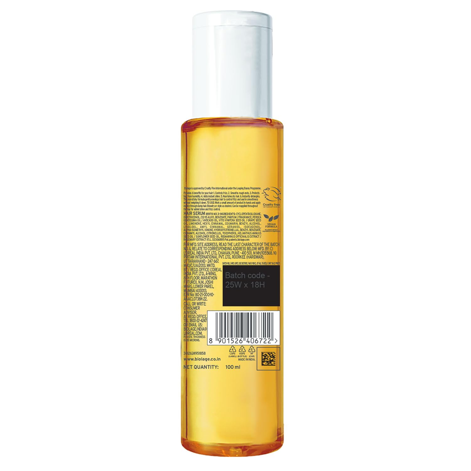 Biolage Smooth Proof 6-in-1 Hair Serum for Deep Smoothening and Frizzy Hair with Avocado and Grape Seed Oil for 72HR Frizz Control for Women and Men Vegan and Cruelty-Free​