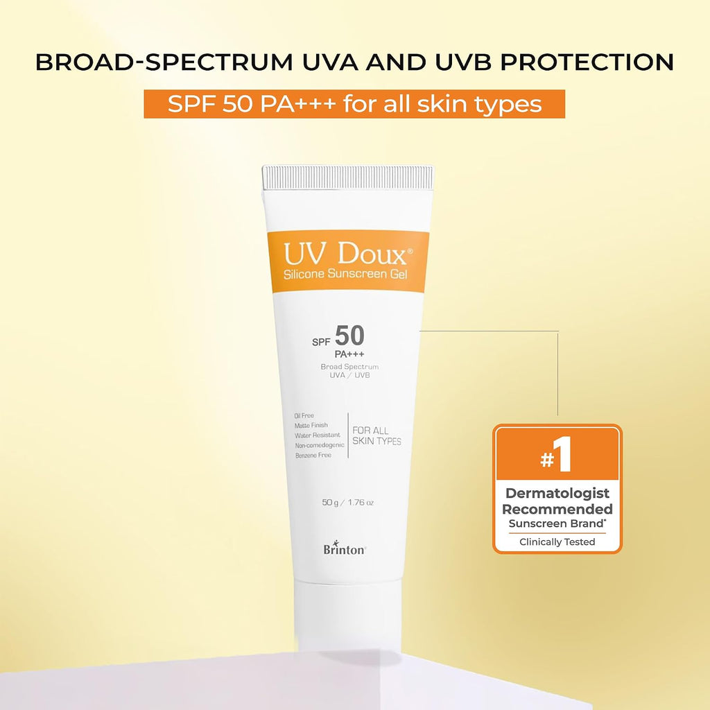 UV Doux Silicone Sunscreen Gel SPF 50 PA+++|India’s No.1 Dermatologist Recommended Brand|Invitro,In-Vivo Tested|UVA/UVB Protection, Benzene Free|No White Cast |Oily & Acne-Prone Skin |50 g