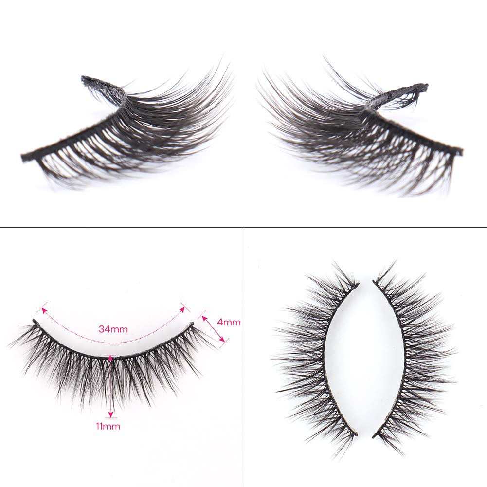CALAILIS False Eyelash, Eye Makeup Lash 3D Faux Mink Fake Eyelash Long Natural Eyelashes 3 Pairs with 5g False Eyelash Glue (CS12)