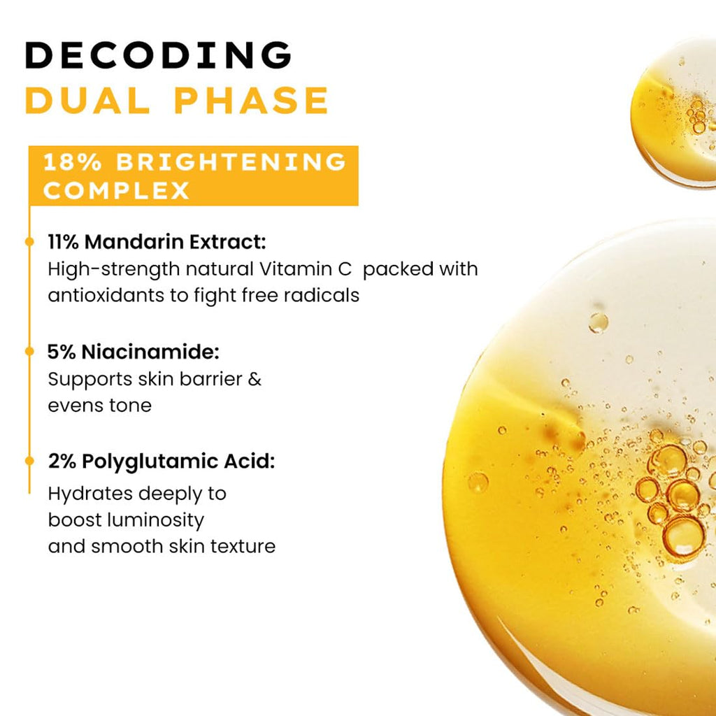 Hyphen 18% Brightening + 20% Collagen Face Serum | Double Shot Serum with 11% Mandarin 5% Niacinamide 2% PGA & Bakuchiol | Summer Skincare | Brightening, Hydrating & Collagen Boost for Dry Skin - 50ml