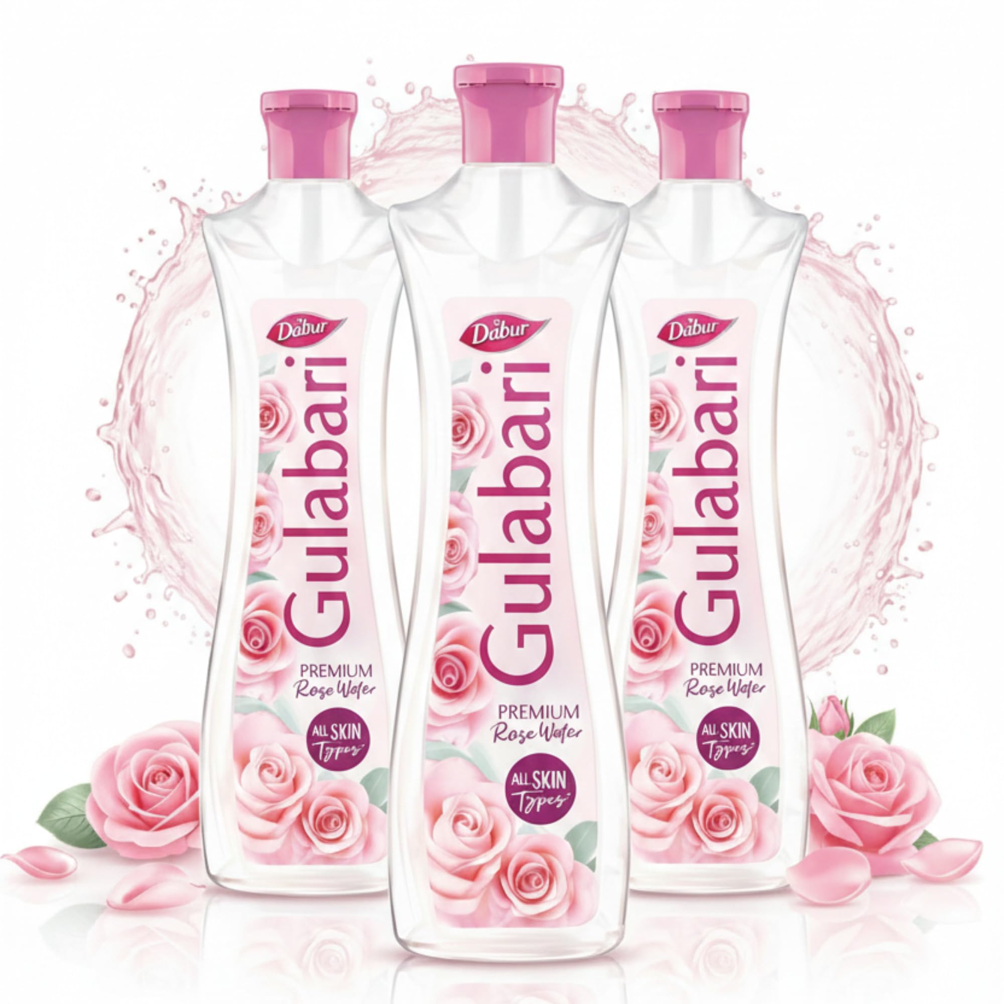 Dabur Gulabari Premium Rose Water/Face Toner - 400ml | No Paraben | Alcohol Free | Cleanses, Hydrates & Moisturises Skin | Balances & Restores Skin's pH Levels | For All Skin Types