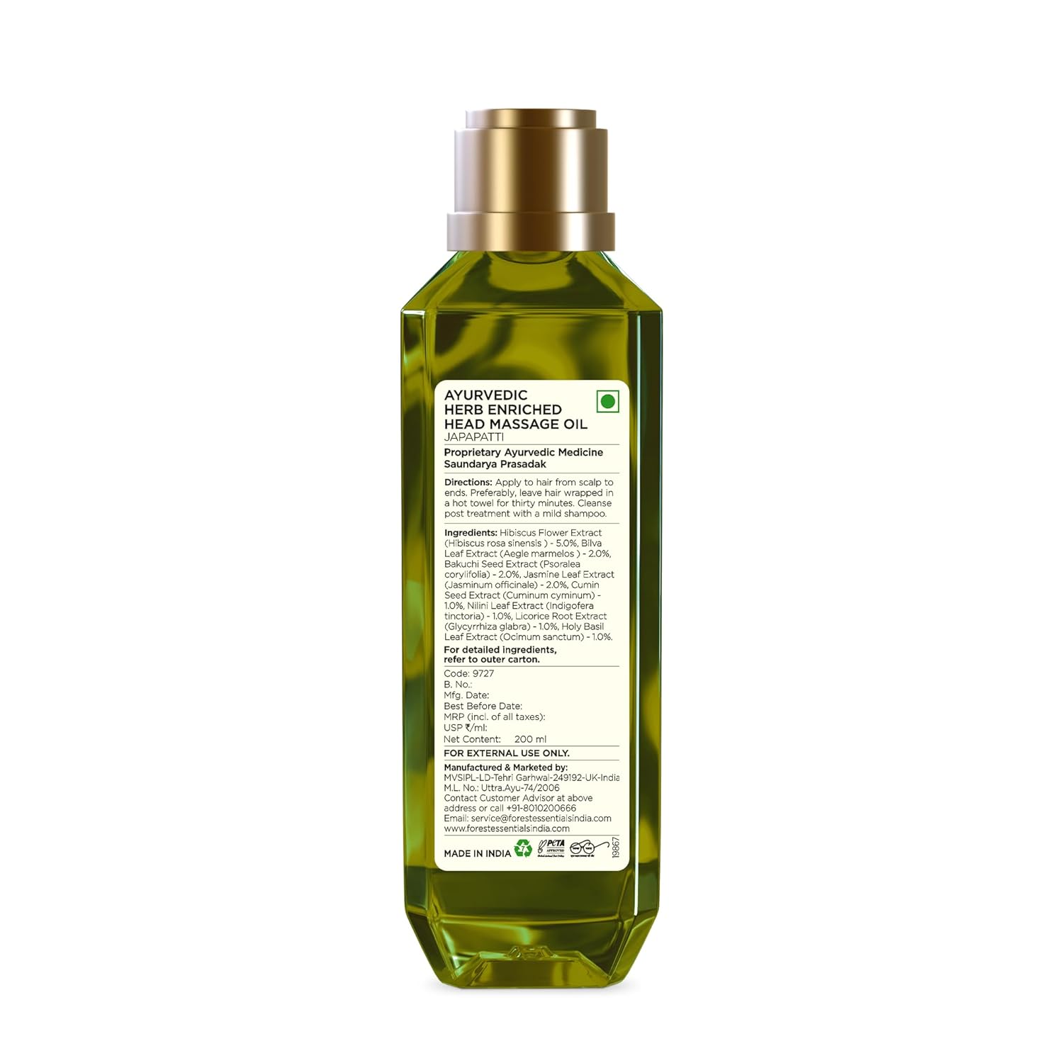 Forest Essentials Japapatti Head Massage Oil | Ayurvedic Hair Oil for Hair Growth & Dry Frizzy Hair | Ideal for Dry, Chemically Treated Hair