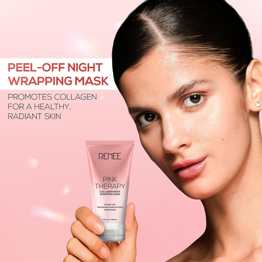 RENEE Pink Therapy Collagen Night Wrapping Face Mask | For Young, Hydrated Skin | Texture & Elasticity | Improves Skin Barrier | Hyaluronic Acid & Niacinamide Infused | 50 ml