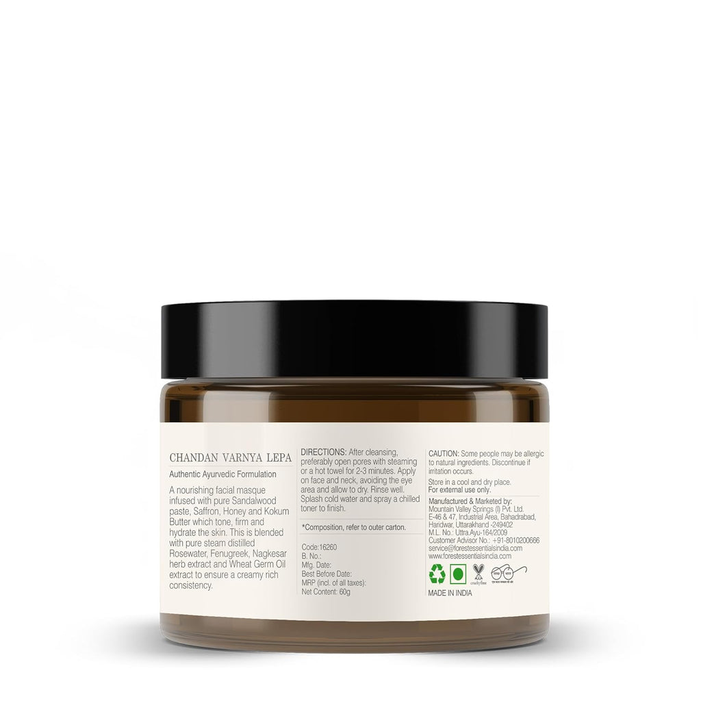 Forest Essentials Chandan Varnya Face Pack | Ayurvedic Hydrating Facial Lepa with Sandalwood | For Skin Toning, Smoothening & Radiance