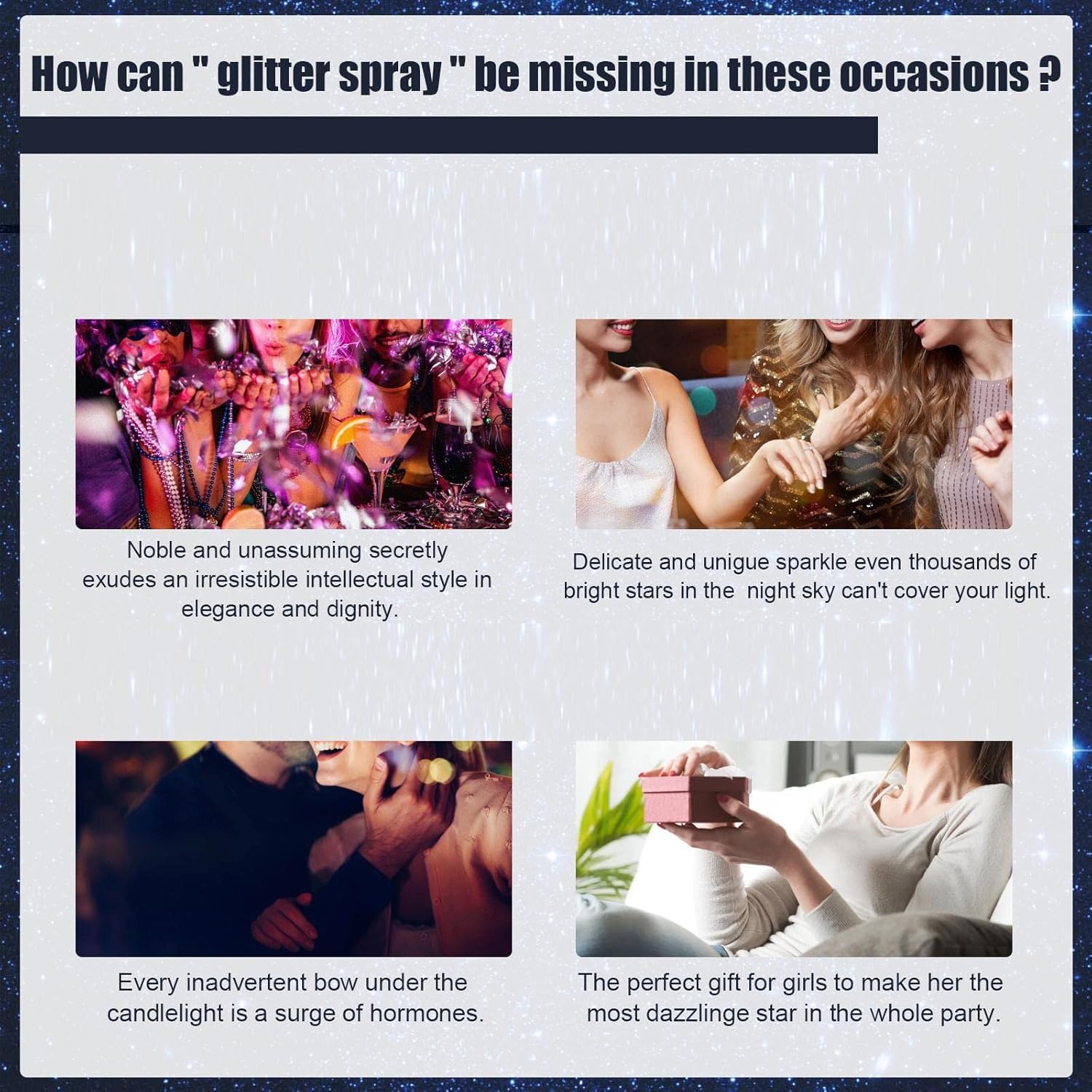 SNDYI Professional Glitter Hair Spray, Glitter Spray For Body, Hair And Cloth, Long Lasting Shiny Unlimited Charm, Waterproof, Holographic, Nightclub Starry Glitter for Clothing,Club, Prom,Party 100ML, (Silver)