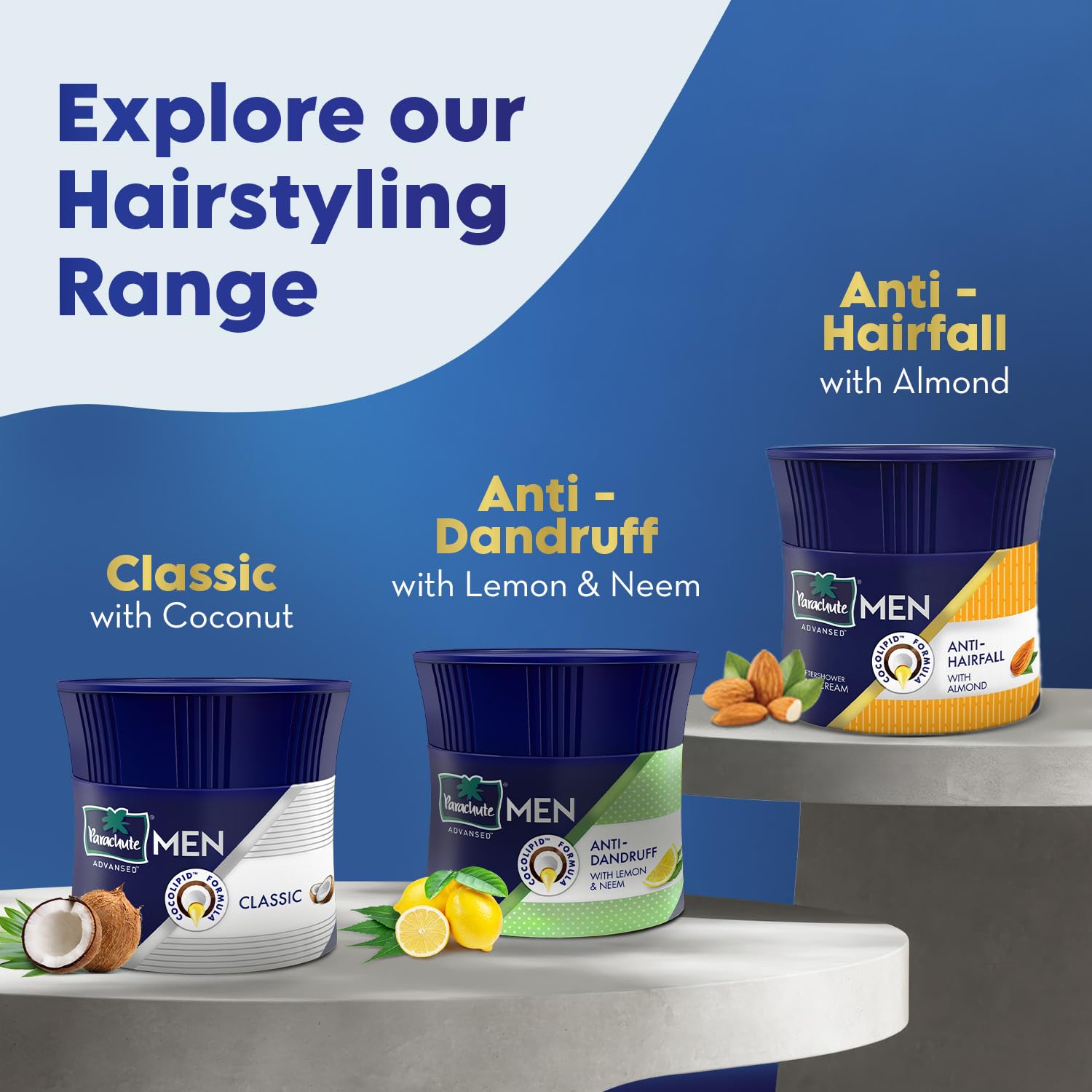Parachute Advansed Hair Cream for Men, 100ml (Pack of 3)|Hair Cream After Shower |Non Sticky Oil Replacement Hair Cream |Goodness of Coconut