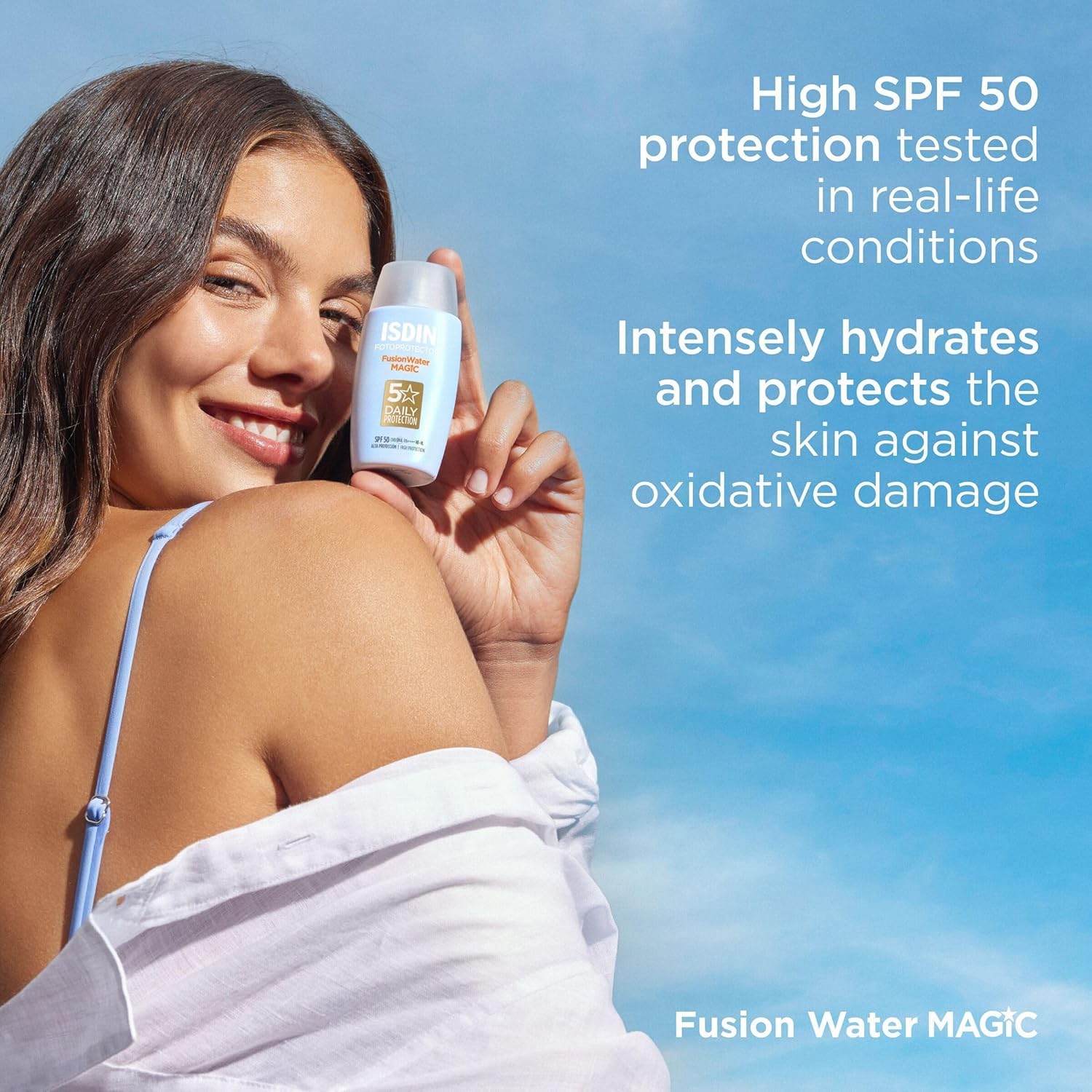 ISDIN Fusion Water Magic SPF50 50ml | Daily facial sun cream | Ultra-light texture (Pack of 1)