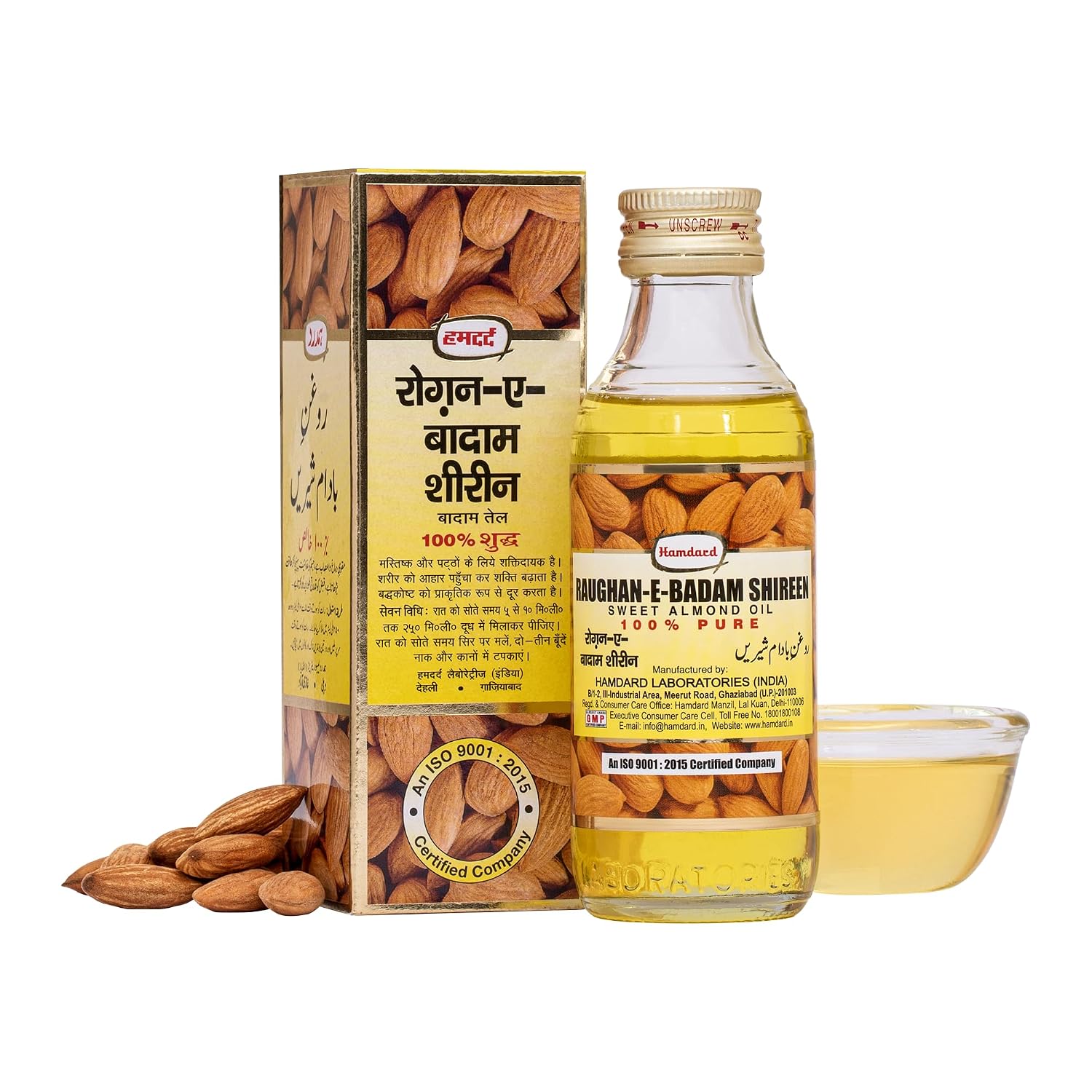Hamdard Raughan-E-Badam SHIREEN Sweet Almond Oil for Body, Skin & Hair | 100ml | Natural Almond Oil | Helps Enhance Memory | Helps Relieve Constipation | Helps Build Stronger Muscles | Pack of 1