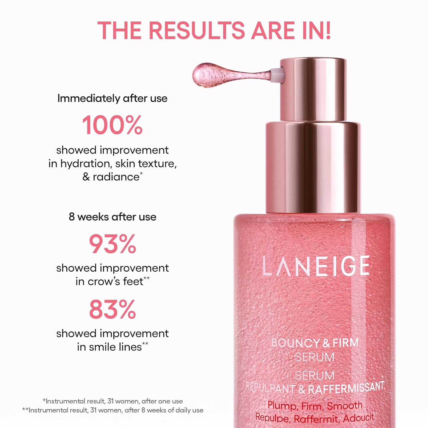 Laneige Bouncy & Firm Radiance Boosting Serum with Peony & Collagen and Peptides for Hydrated and Firm Skin | Instant Glow