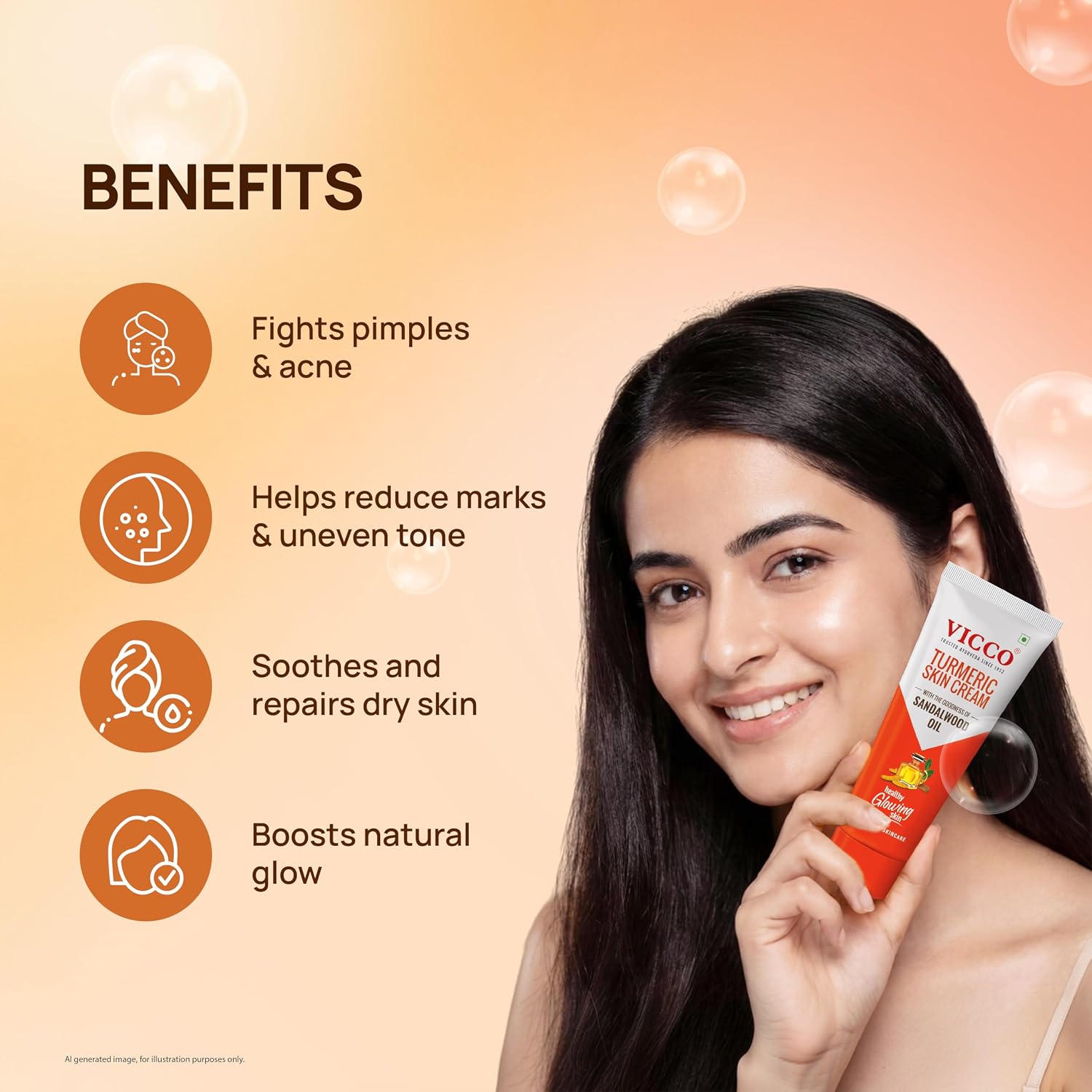 Vicco Turmeric Skin Cream | With Turmeric & Sandalwood Oil for Glowing Skin I Acne Control & Natural Glow I Trusted Ayurvedic Care for Long-Lasting Healthy Skin| [ 70gm | Pack of 2 ]