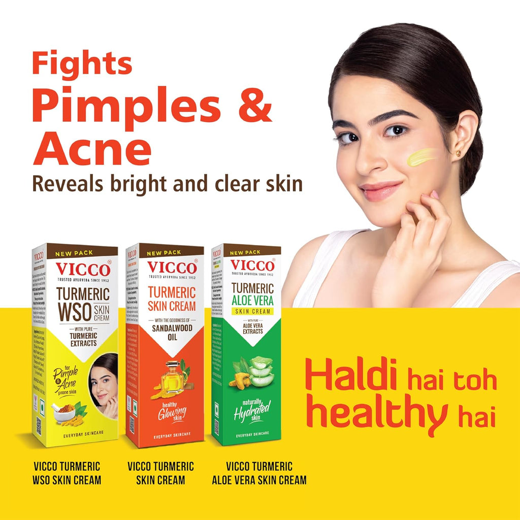 Vicco Turmeric Skin Cream | With Turmeric & Sandalwood Oil for Glowing Skin I Acne Control & Natural Glow I Trusted Ayurvedic Care for Long-Lasting Healthy Skin| [ 70gm | Pack of 2 ]
