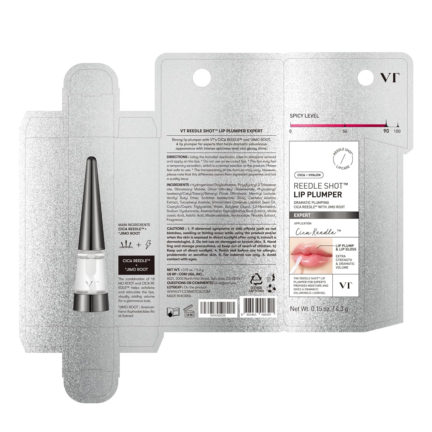 VTCOSMETICS Reedle Shot Lip Plumper, 0.15 oz (4.3 g), Moisturizing, Transparent, Lip Gloss, Fragrance-free, Korean Cosmetics (Expert)