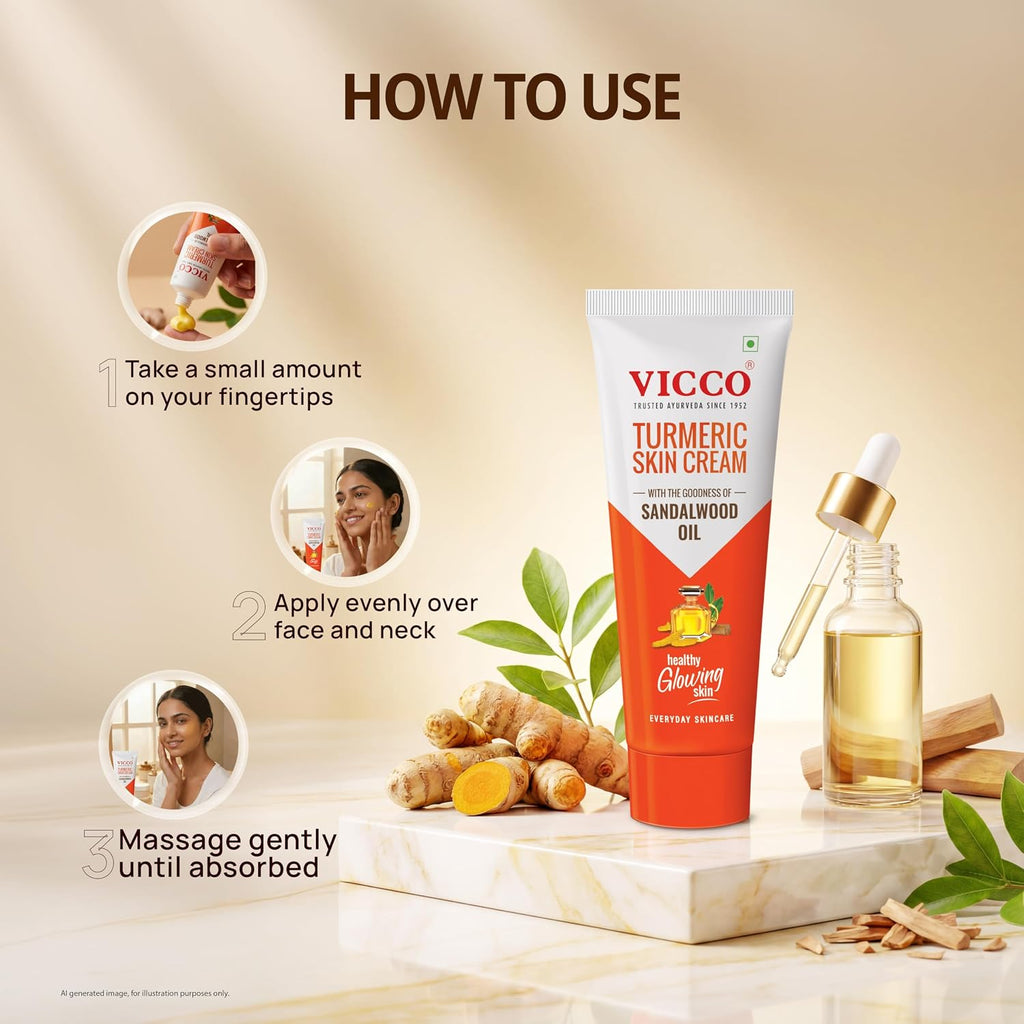 Vicco Turmeric Skin Cream | With Turmeric & Sandalwood Oil for Glowing Skin I Acne Control & Natural Glow I Trusted Ayurvedic Care for Long-Lasting Healthy Skin| [ 70gm | Pack of 2 ]