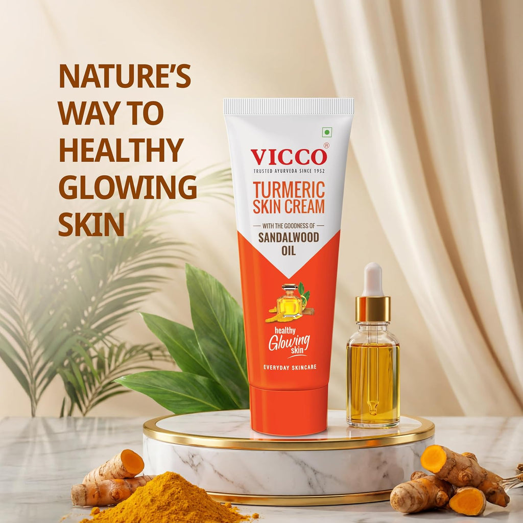 Vicco Turmeric Skin Cream | With Turmeric & Sandalwood Oil for Glowing Skin I Acne Control & Natural Glow I Trusted Ayurvedic Care for Long-Lasting Healthy Skin| [ 70gm | Pack of 2 ]