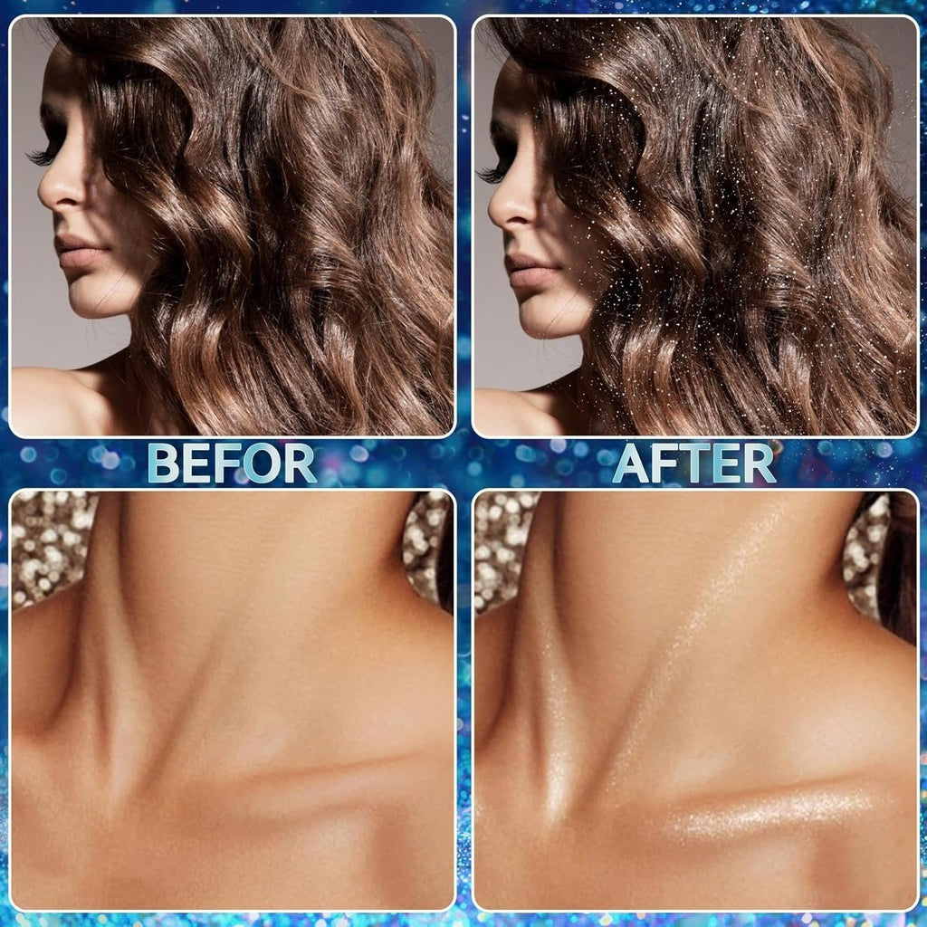 SNDYI Professional Glitter Hair Spray, Glitter Spray For Body, Hair And Cloth, Long Lasting Shiny Unlimited Charm, Waterproof, Holographic, Nightclub Starry Glitter for Clothing,Club, Prom,Party 100ML, (Silver)