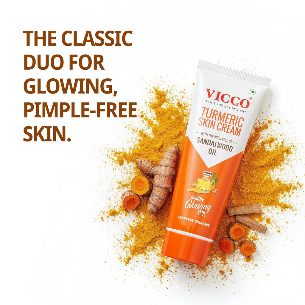 Vicco Turmeric Skin Cream | With Turmeric & Sandalwood Oil for Glowing Skin I Acne Control & Natural Glow I Trusted Ayurvedic Care for Long-Lasting Healthy Skin| [ 70gm | Pack of 2 ]